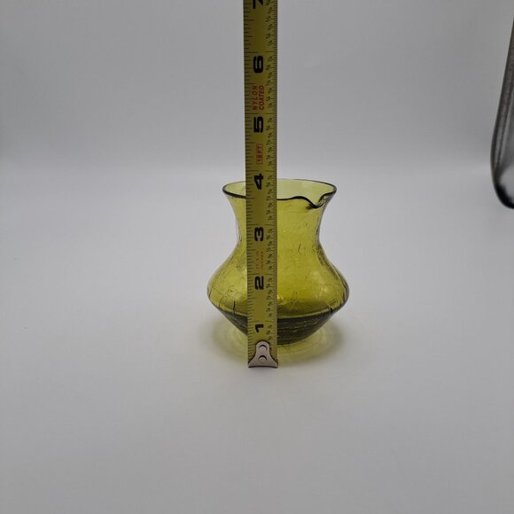 Pilgrim Green Crackle Glass Pitcher Clear Ribbed Applied Handle - Picture 3 of 9